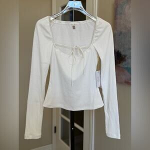 New Backyard Roses Ribbed Long Sleeve Top With Cross Tie Women’s Small White